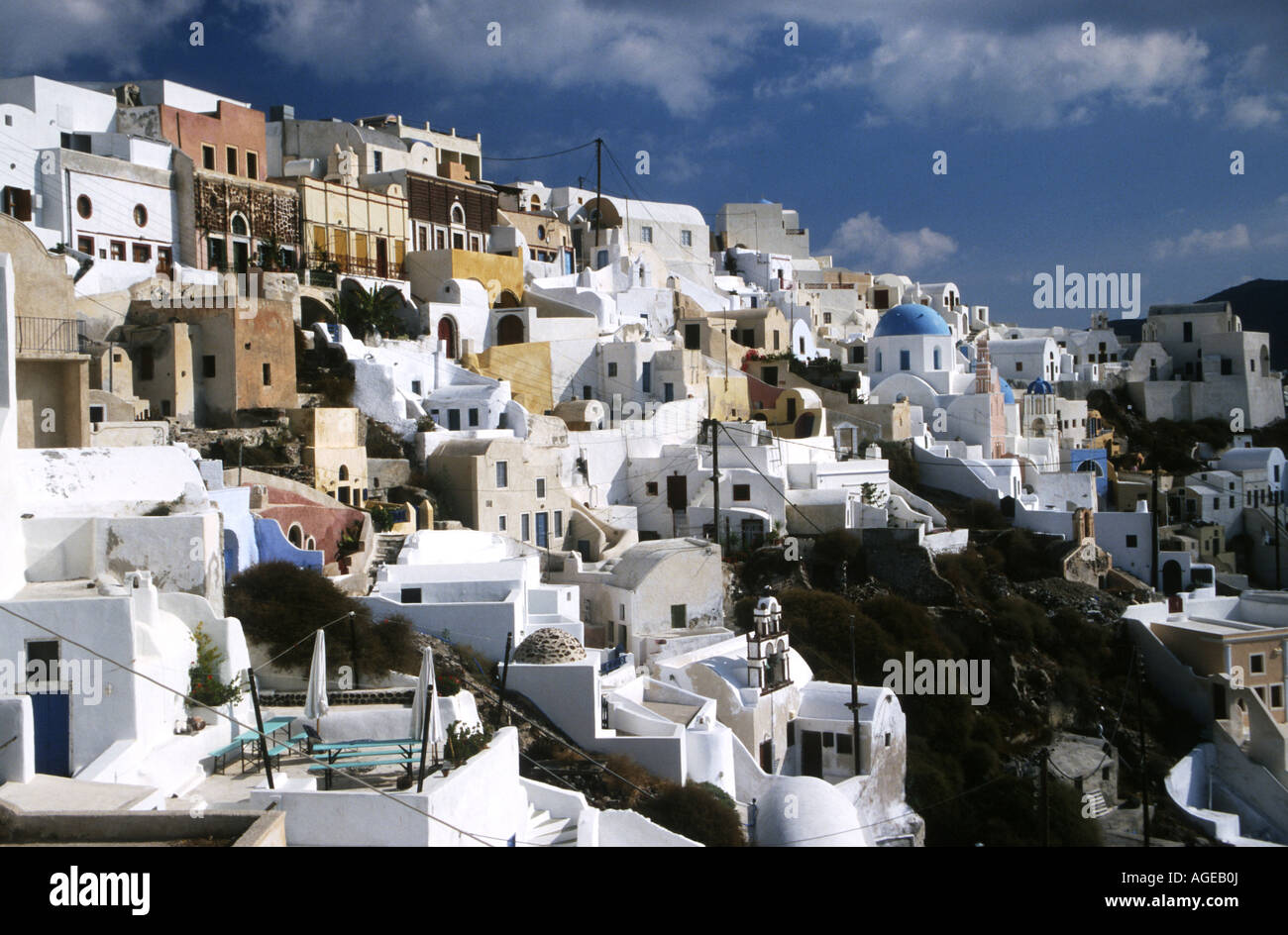 View of the houses in Oia,small village on the island of Santorini Island Greece. Stock Photo