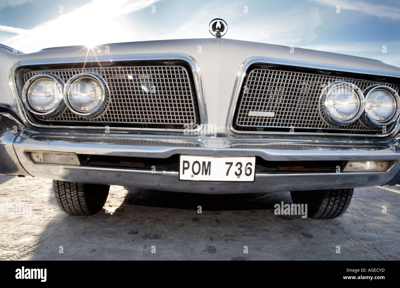 Front fascia of CHRYSLER IMPERIAL CONV from 1964 with gasoline 250kW engine Swedish license plate Stock Photo