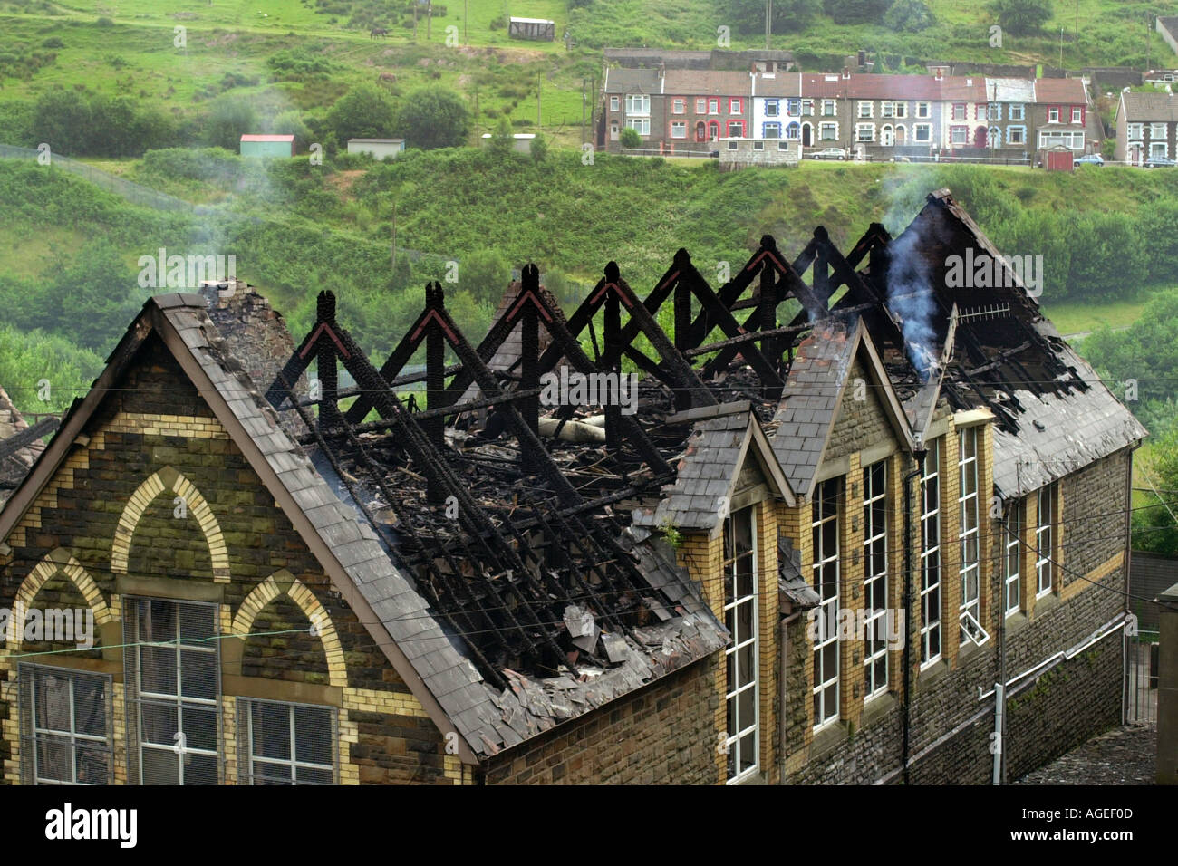 Tylerstown The smoldering ruins of Tylorstown Primary School which was destroyed ...