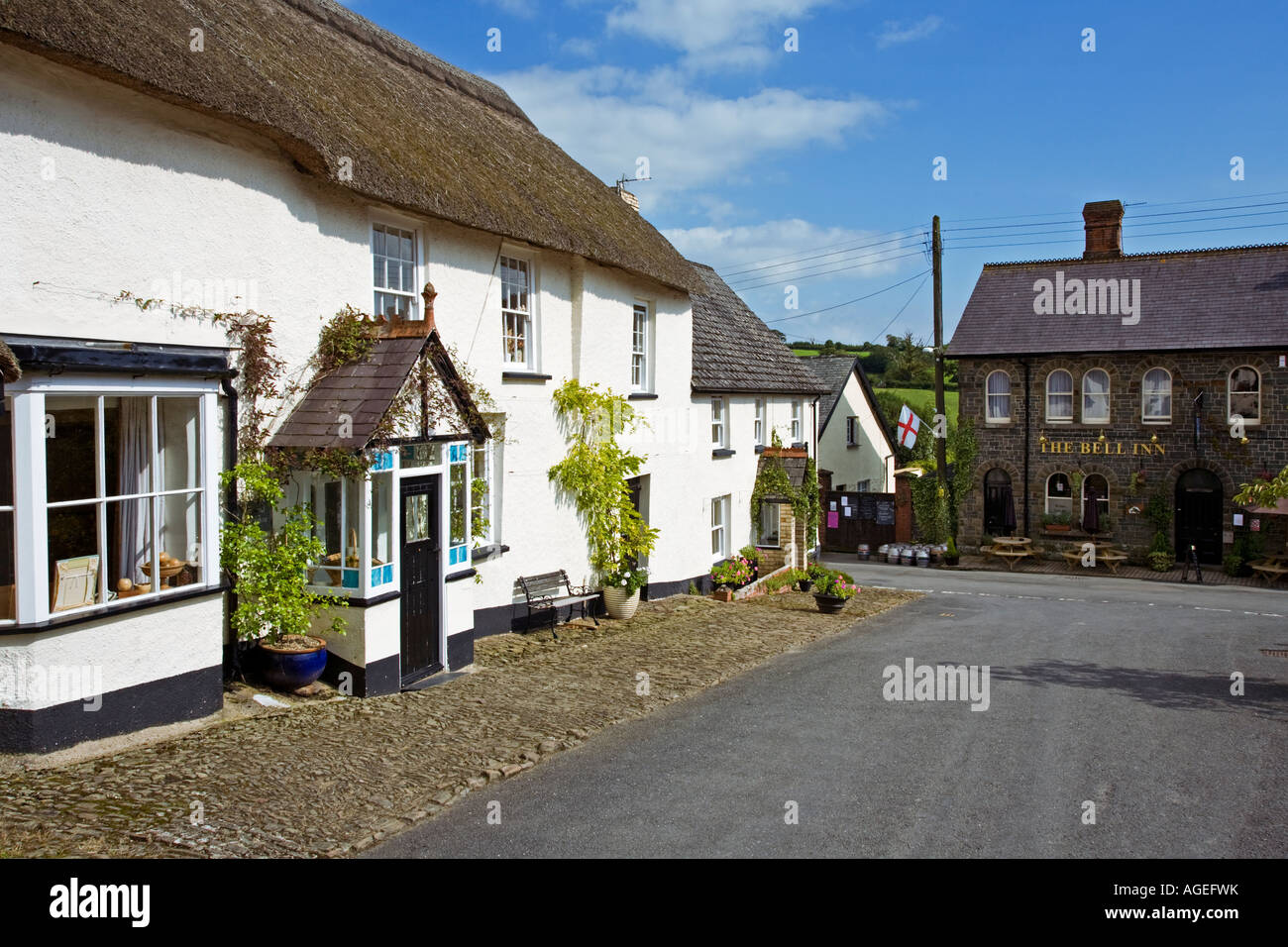 Thatched cottages and village pub at Chittlehampton, North Devon, England, UK Stock Photo Alamy