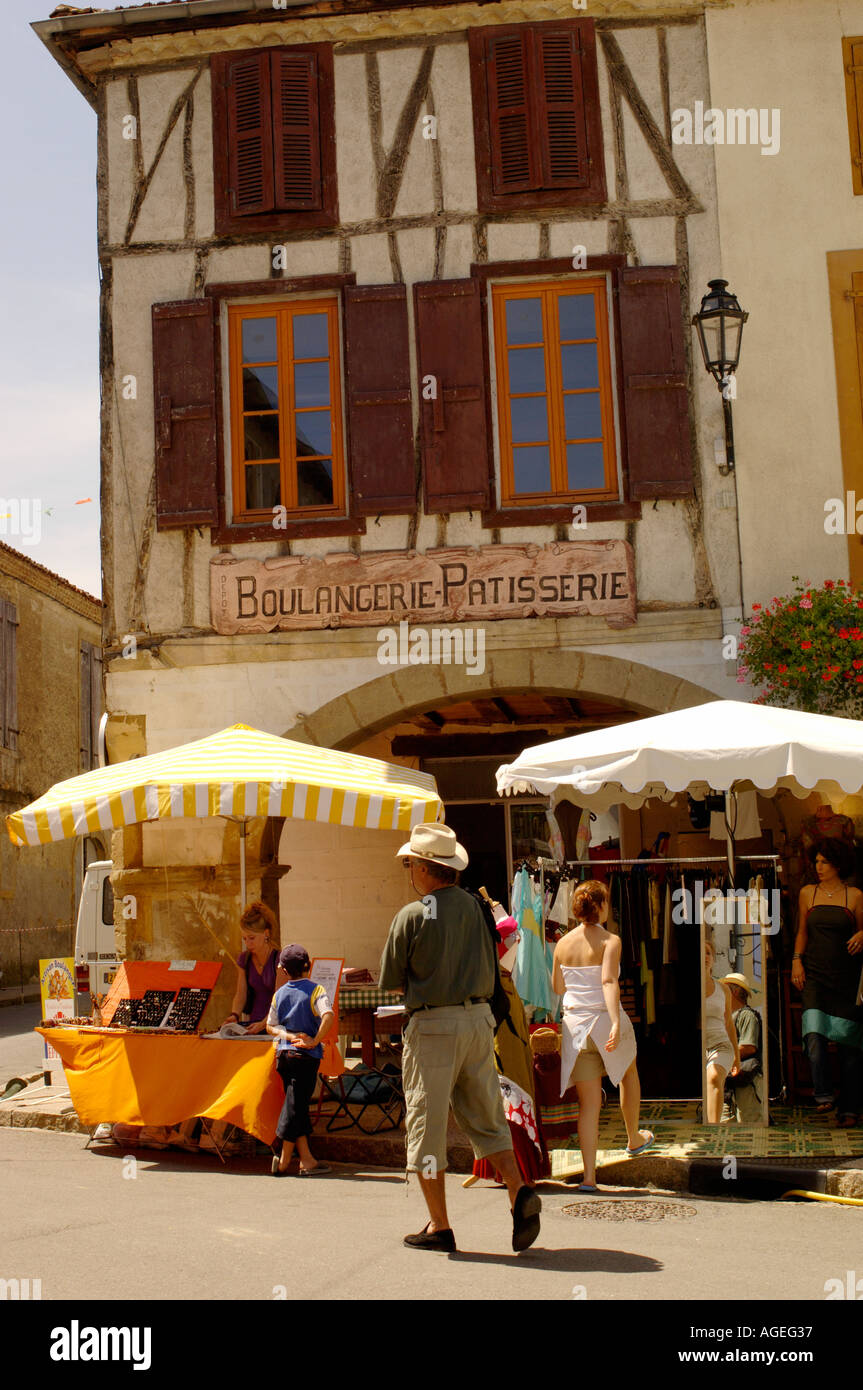 France Southwest Le Gers Marciac Old timbered Boulangerie Patisserie building in main square Stock Photo