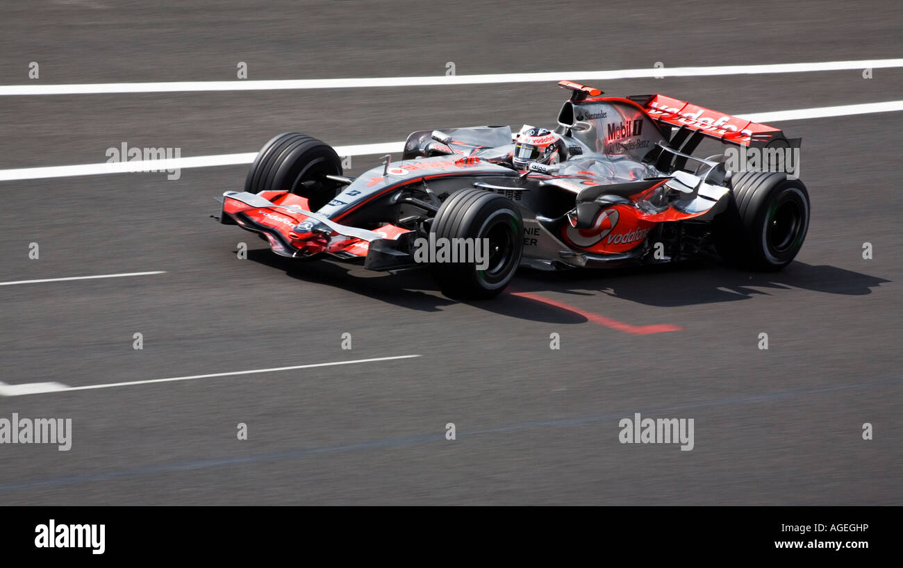 Fernando Alonso driving at Belgian Formula One Grand Prix in Spa Stock Photo