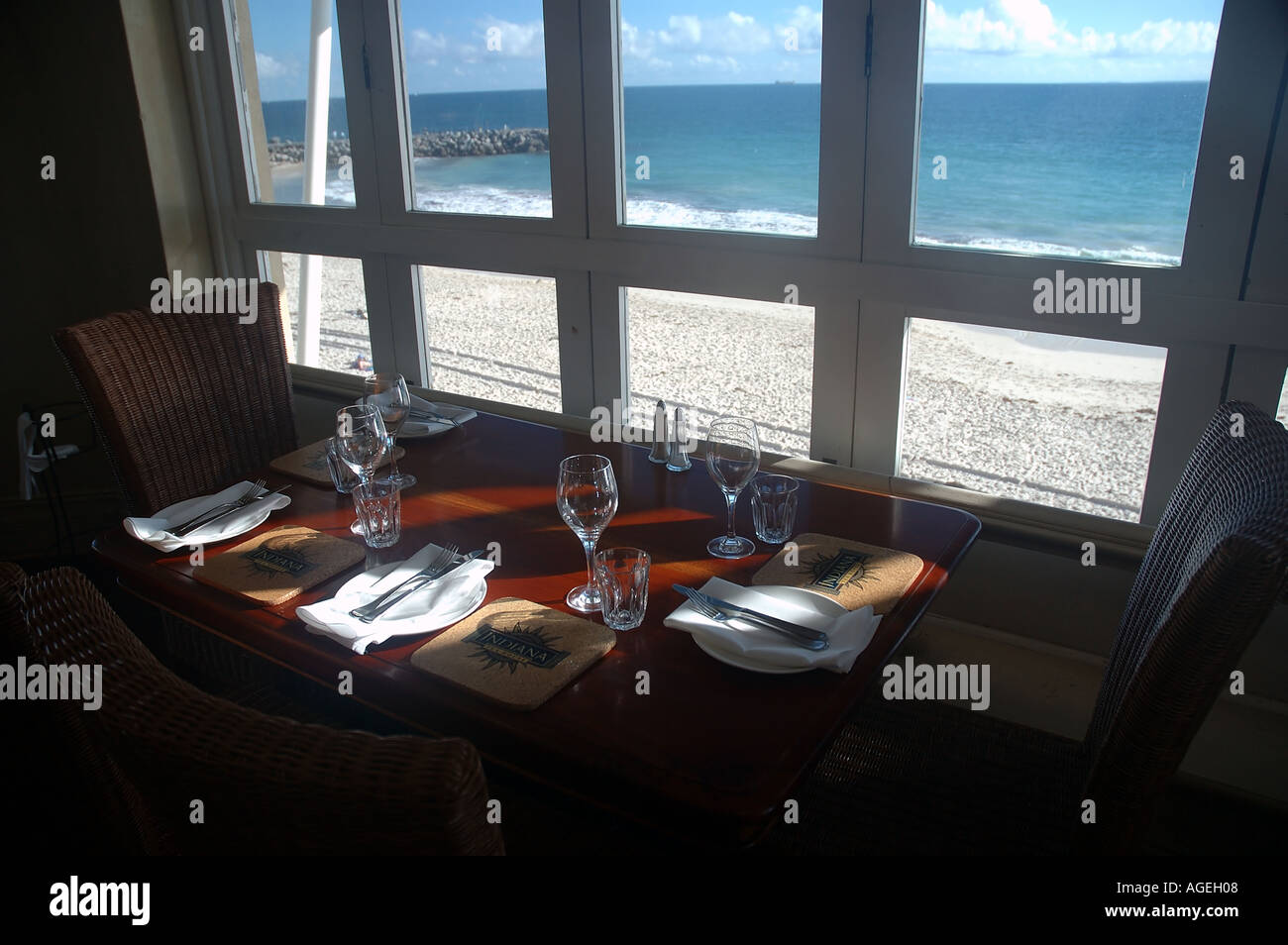 Table set for lunch at the Indiana Tea House Cottesloe Beach Perth Western Australia No PR Stock Photo