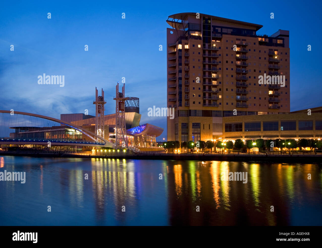 The Lowry Centre and Imperial Point Apartment Building at Night
