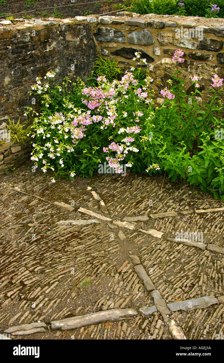 Patterned stone walkway at Aberglasney Gardens Carmathenshire Wales Stock Photo
