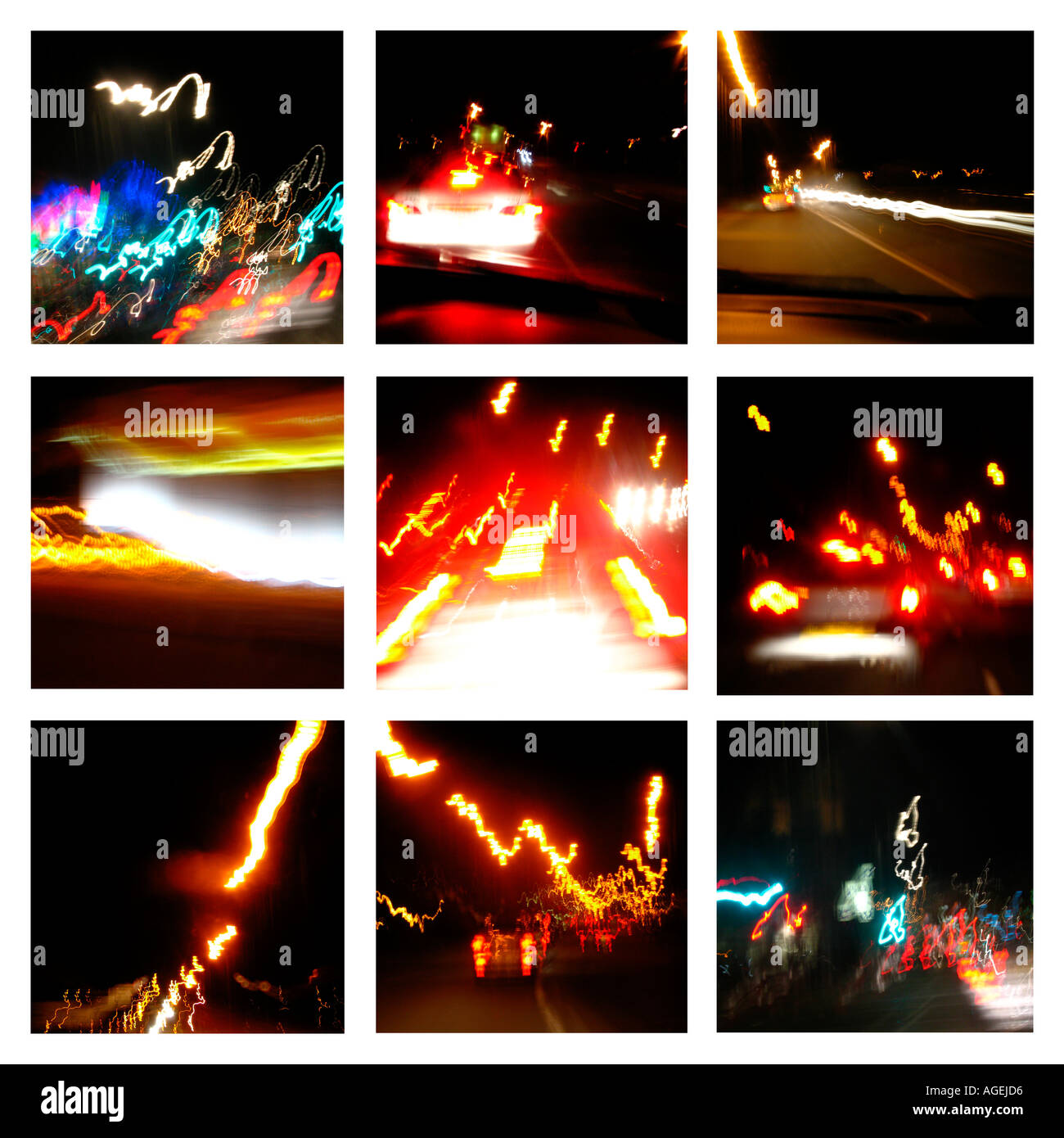 Mosaic collage of car light trails Stock Photo