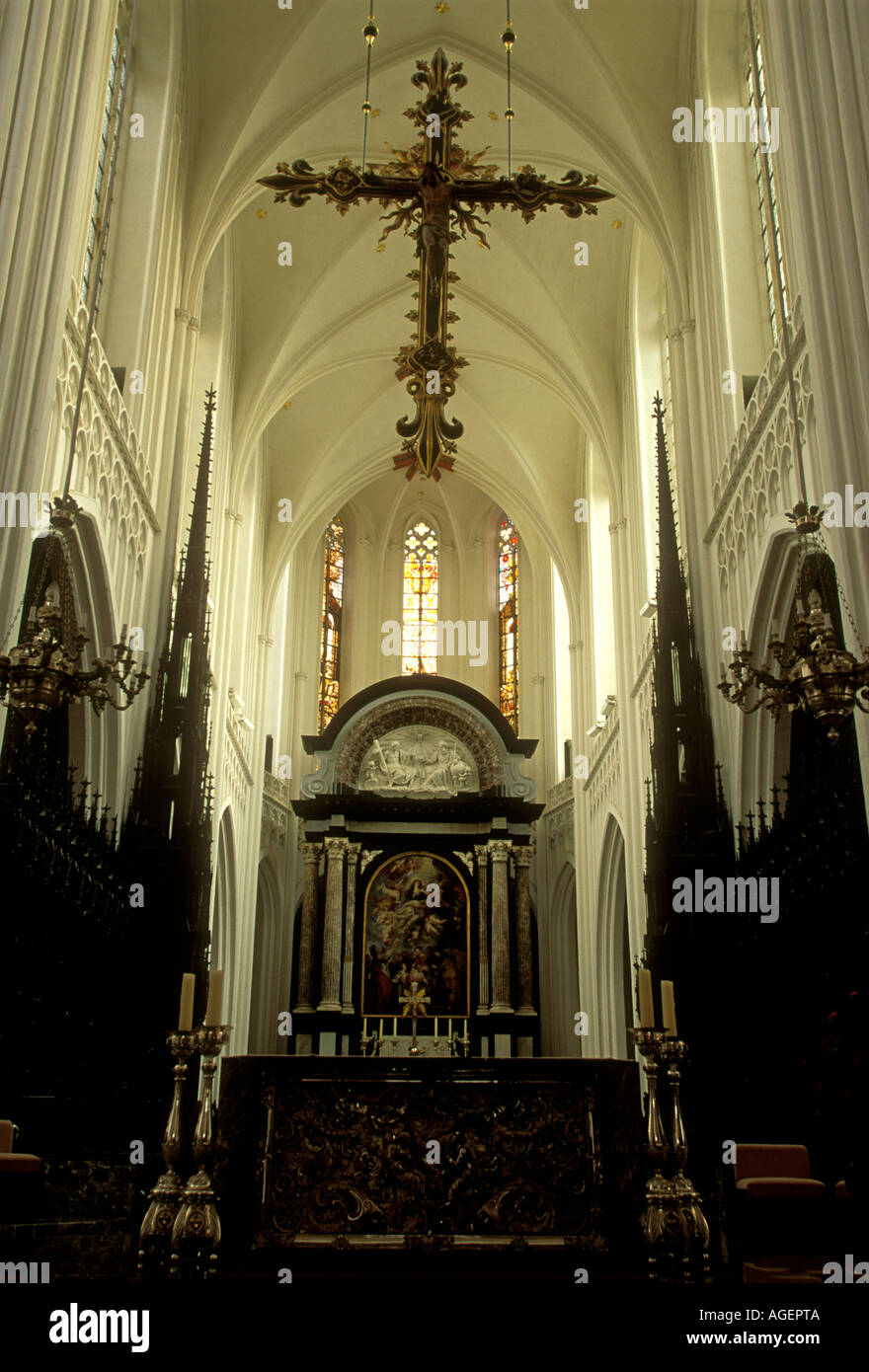 high altar, Cathedral of Our Lady, Roman Catholic cathedral, Roman Catholicism, city of Antwerp, Antwerp, Antwerp Province, Belgium, Europe Stock Photo