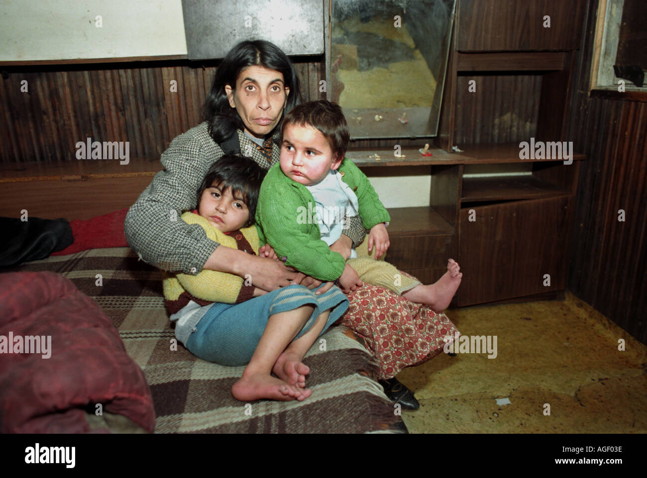 Bulgarian Gypsy mother with two of her children Bulgaria Stock Photo