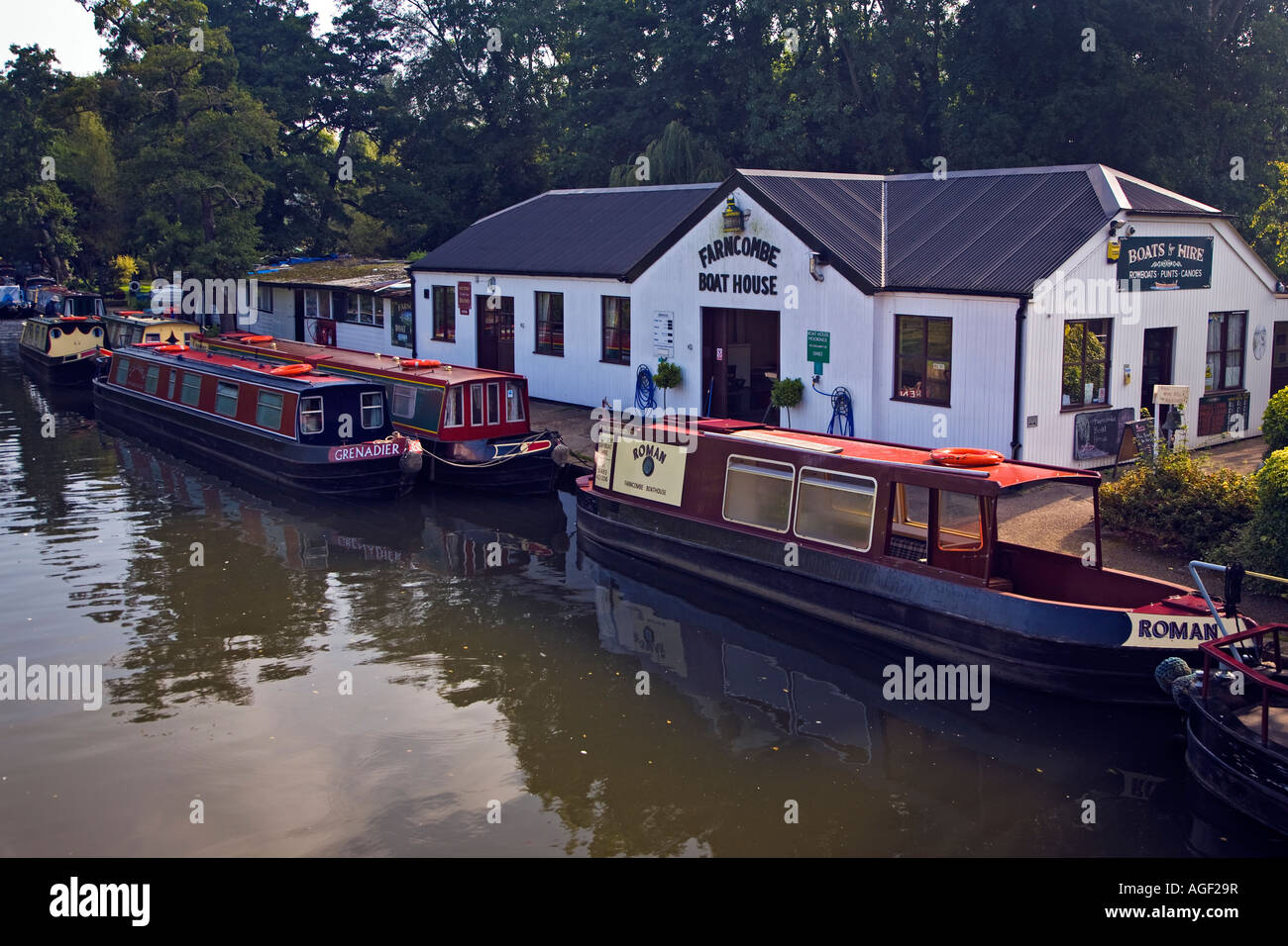 Narrow boats by Boat House Wey Arun Canal, Surrey UK 2007 Stock Photo Alamy