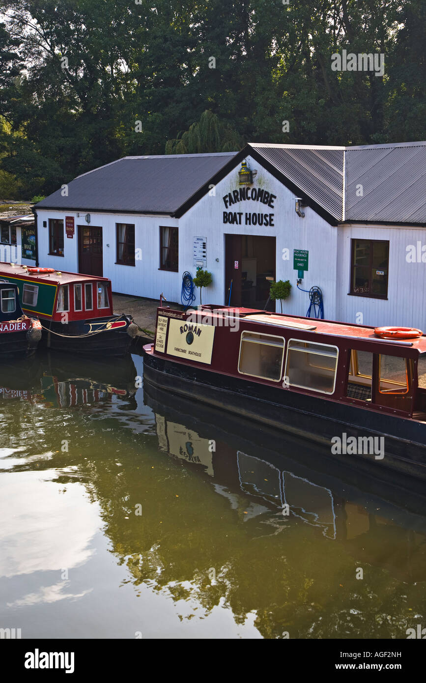Narrow boats by Boat House Wey Arun Canal, Surrey UK 2007 Stock Photo Alamy