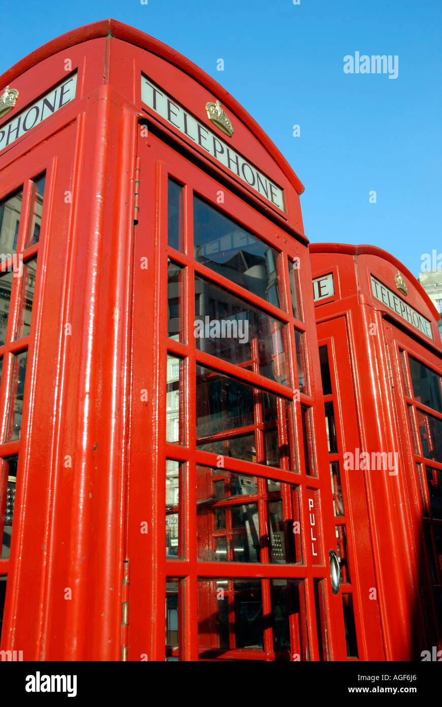 British red telephone boxes London Stock Photo - Alamy