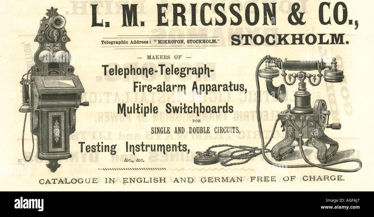 Advertising leaflet for Ericsson telephones 1893 Stock Photo