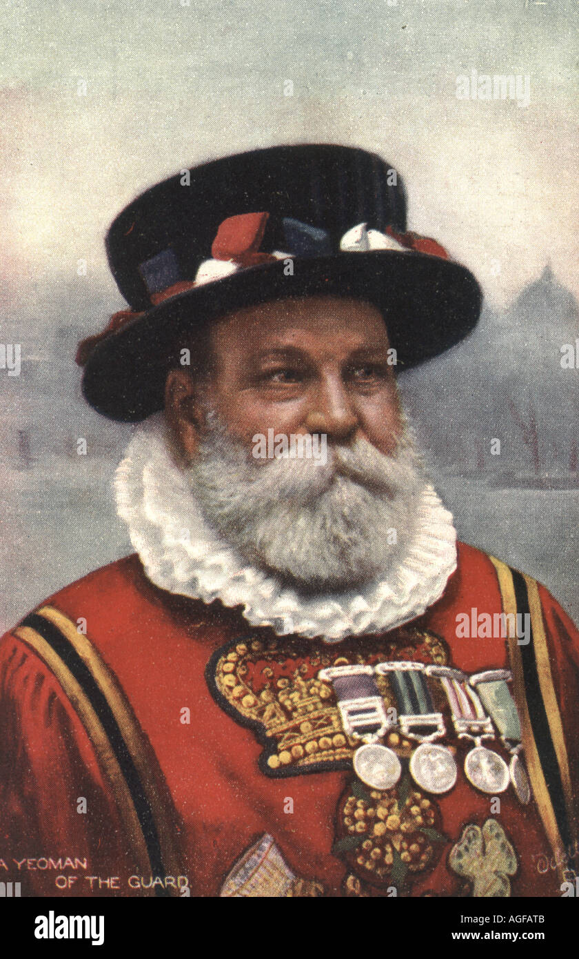 Chromolithographed greeting postcard of a Yeoman of the Guard circa 1910 Stock Photo