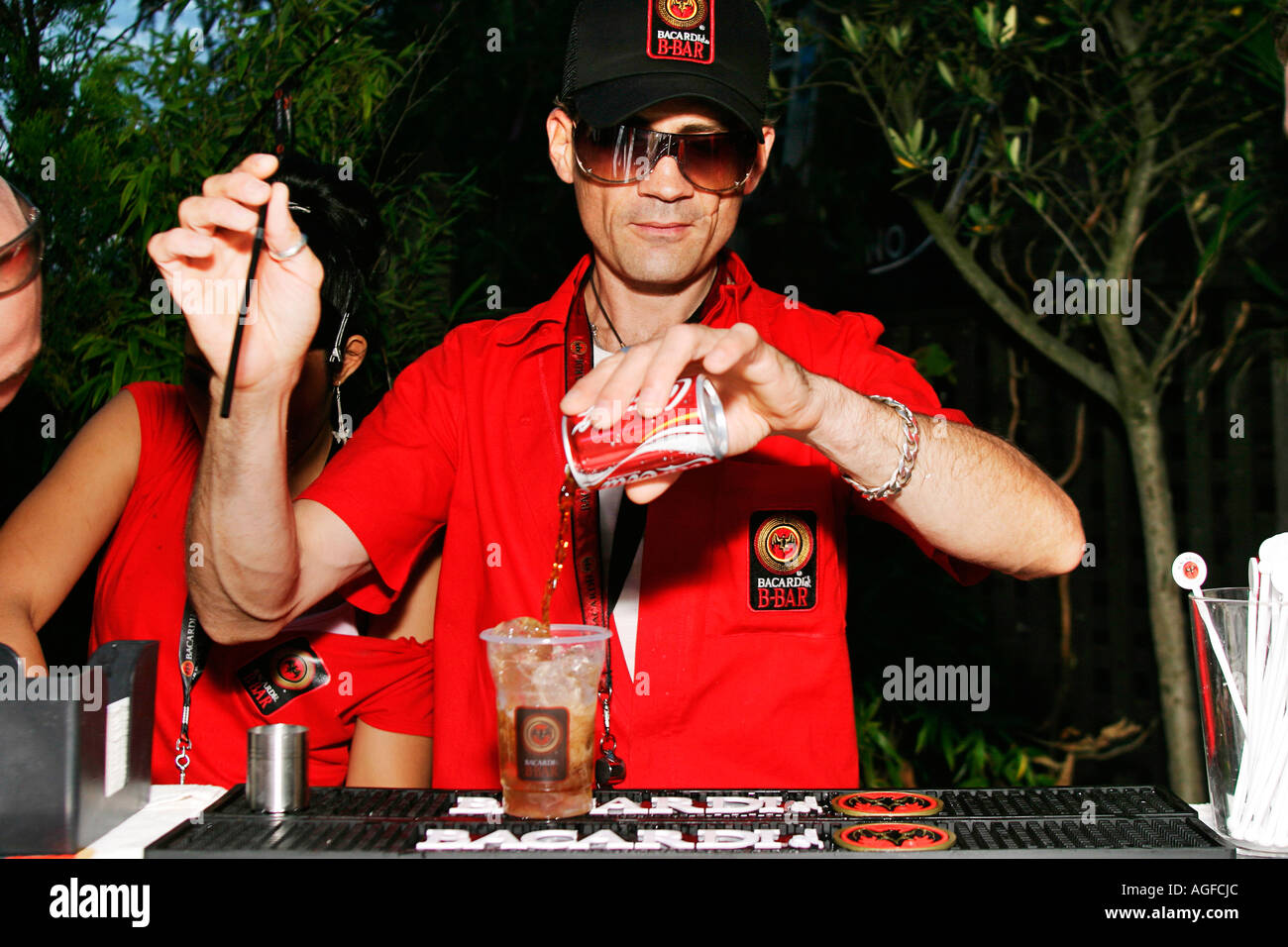 Barman at the Bacardi B Bar at the TDK Cross Central Festival London Stock Photo