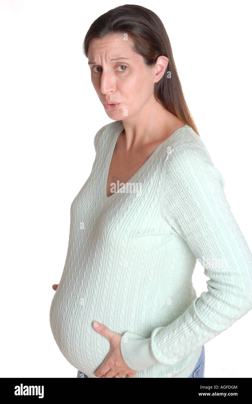 Pregnant Woman Experiencing Pain Of Braxton Hicks Or Contractions Stock Photo Alamy