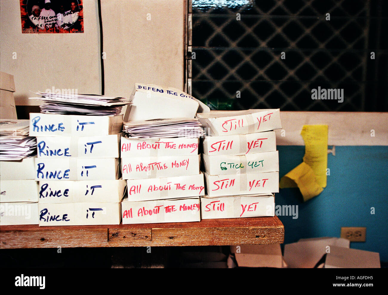 Boxes of records in the King Jammys office in Kingston Jamaica Stock