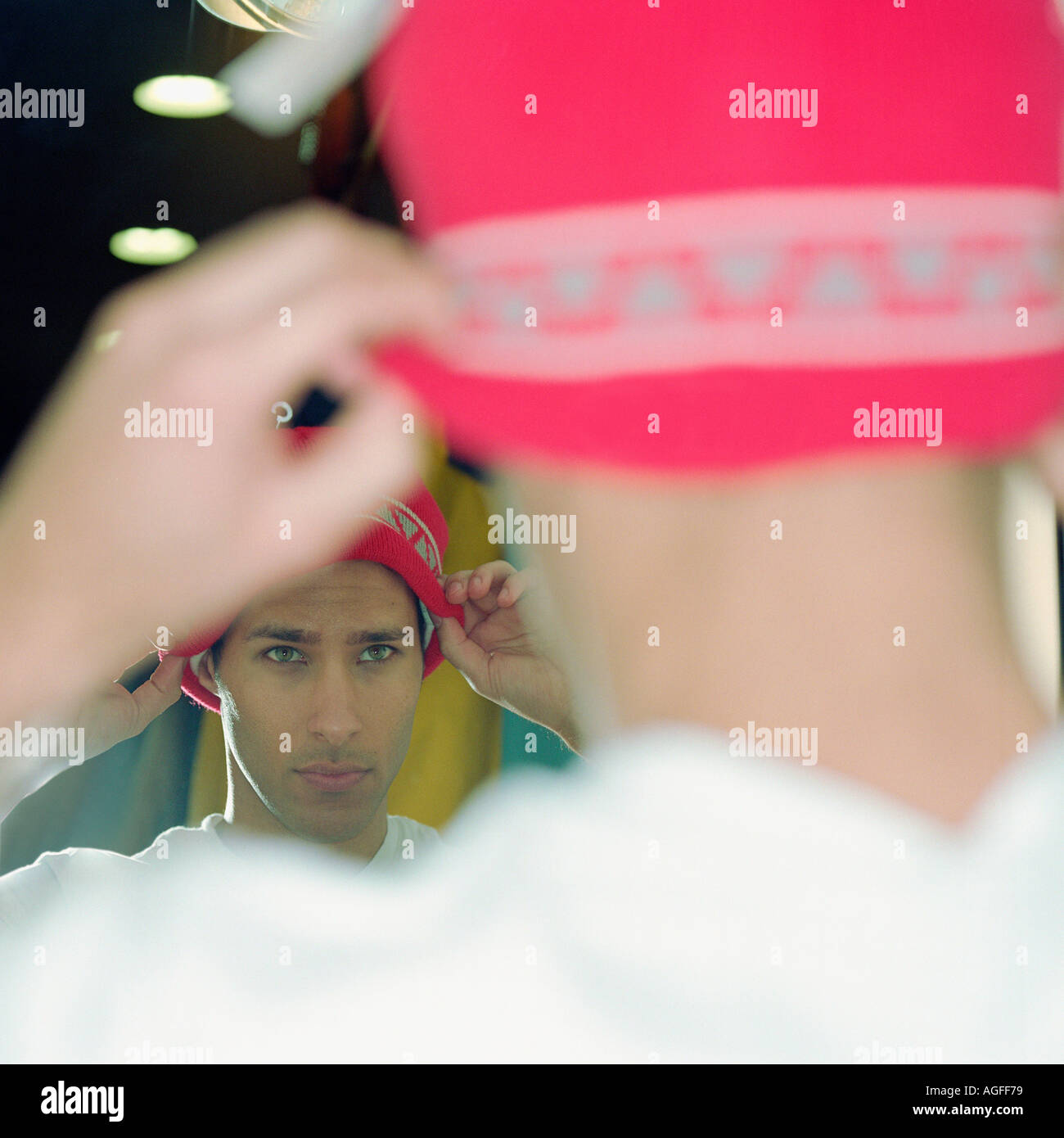 Young man wearing a knit hat Stock Photo