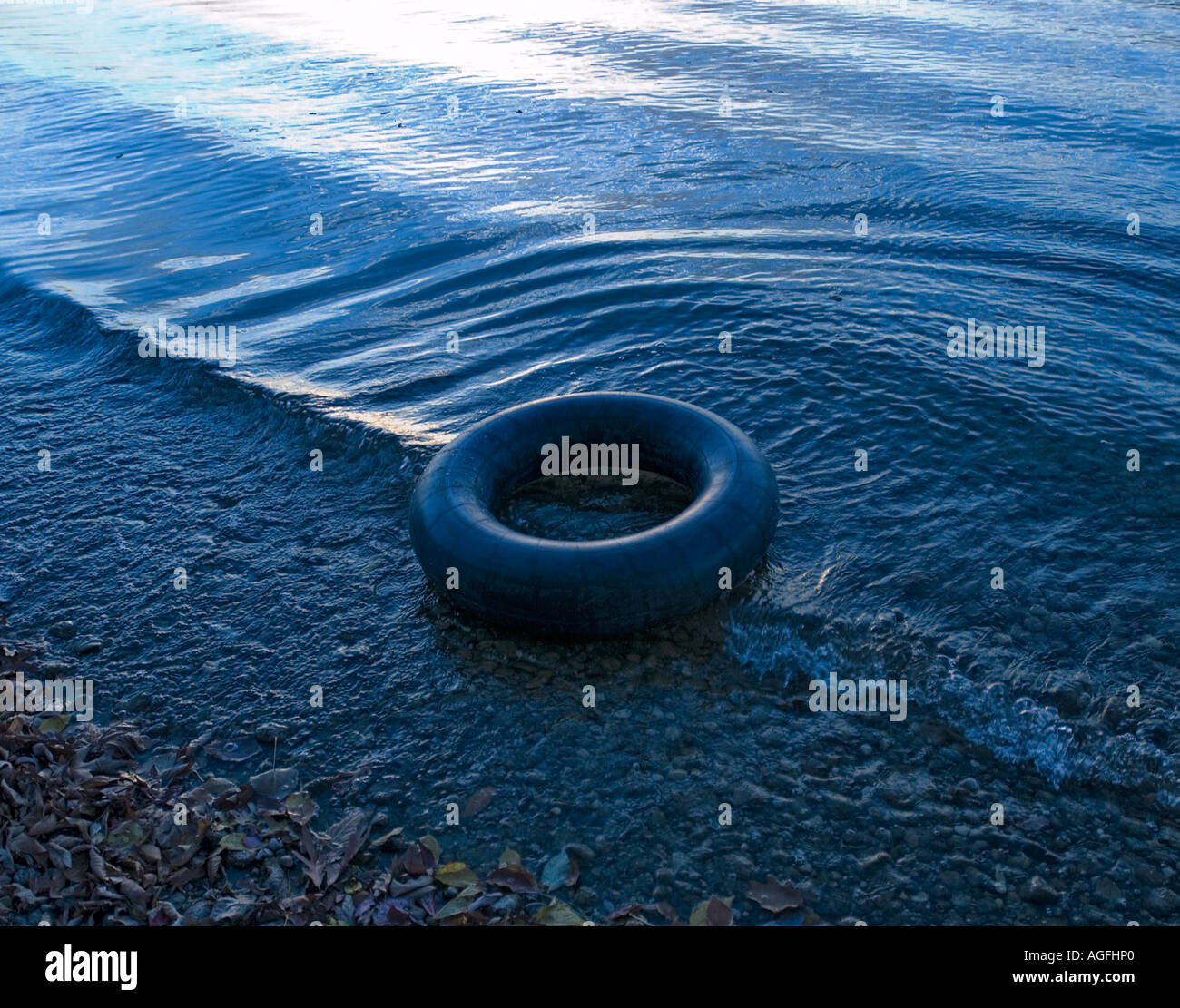 Inner tube in a lake Stock Photo Alamy