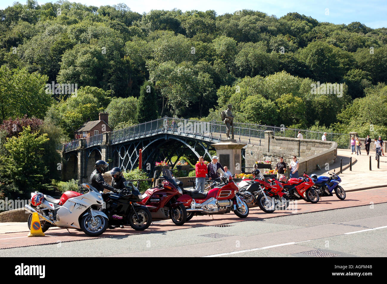 Motorcycles parked in front of The Ironbridge, Telford, Shropshire, UK Stock Photo Alamy