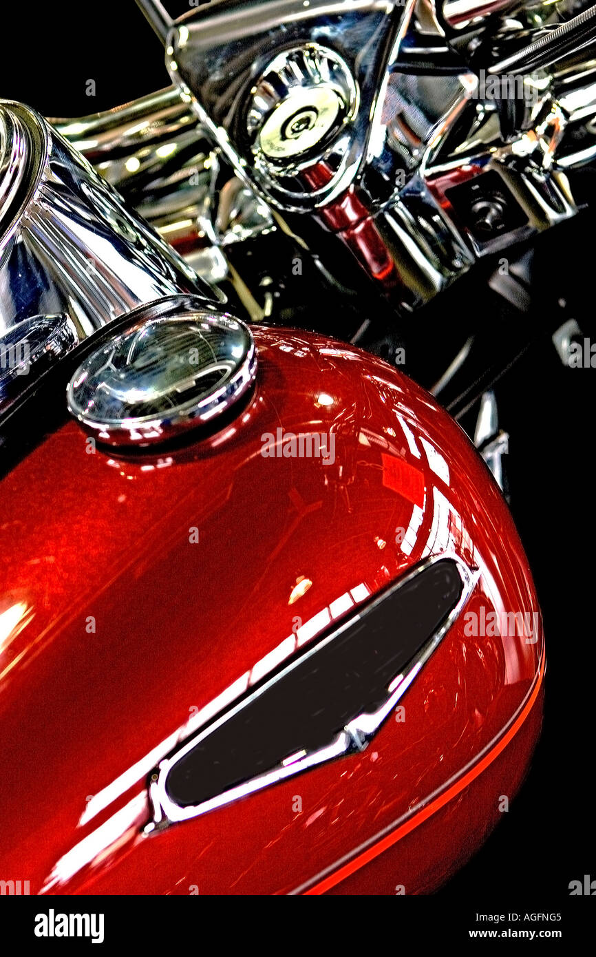 Low Angle Side Top View Photo Of Handlebars And Tank Of A Custom Chopper Motorcycle Stock Photo Alamy