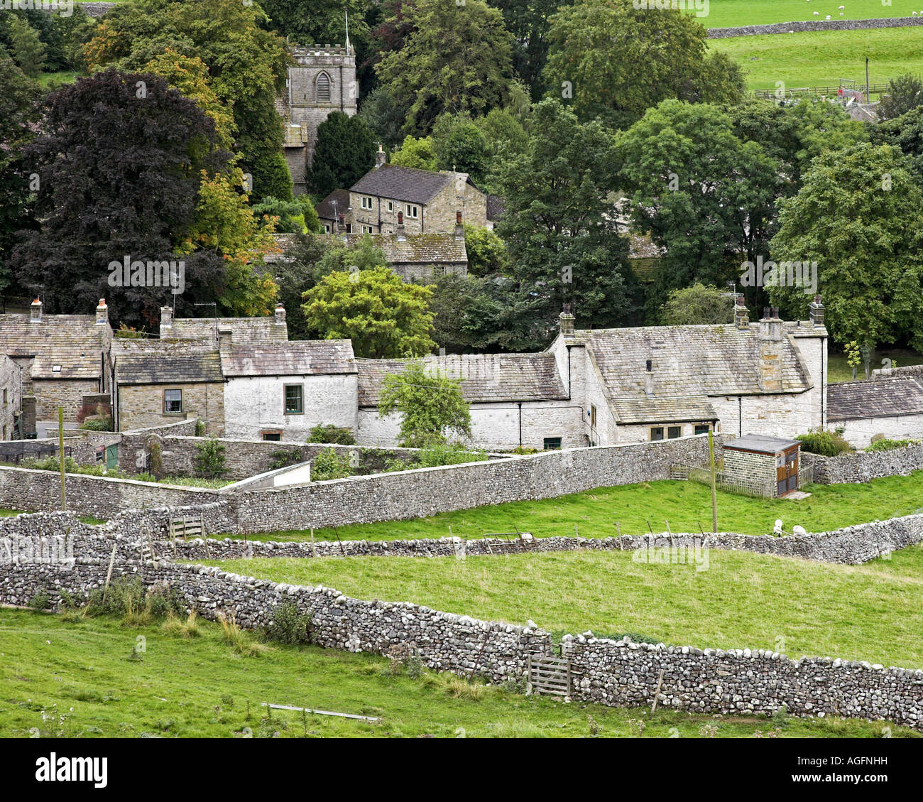 The quiet Yorkshire Dales village of Kettlewell, with view of St Marys Church, Wharfedale, North Yorkshire. Stock Photo