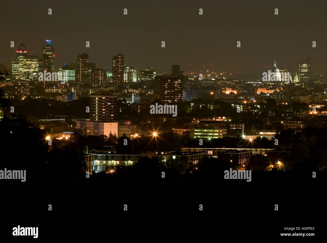 Night view of The City from Parliament Hill, Hampstead Heath, London