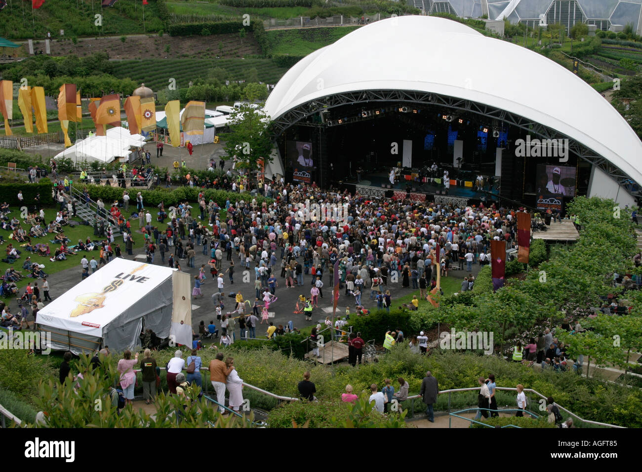 Stage at the Live 8 concert held at the Eden Project Cornwall England