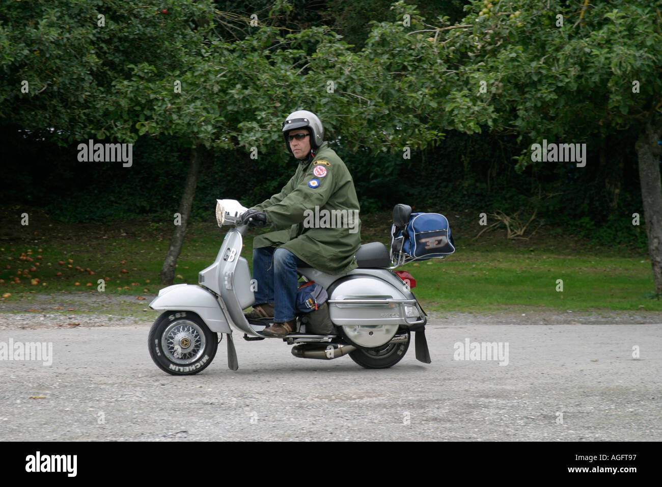 Vespa at scooter rally held at Double Locks pub Exeter England Old