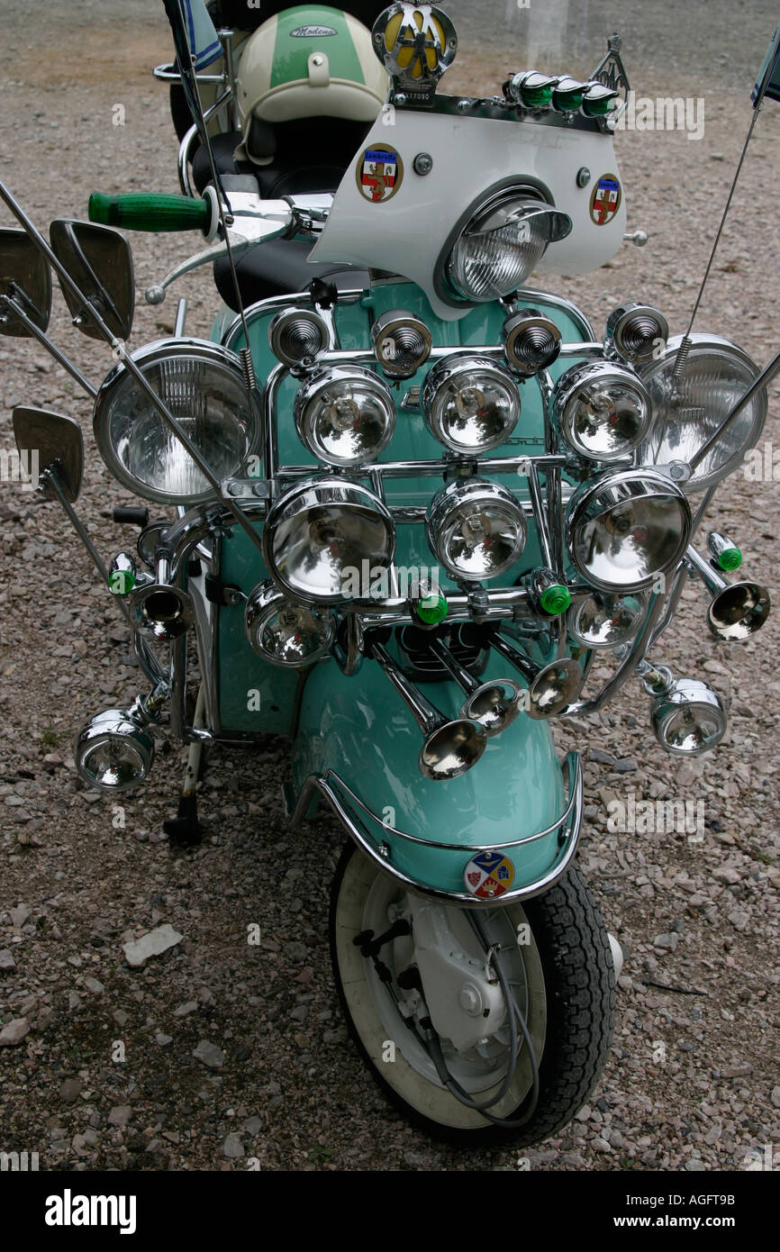 Vespa at scooter rally held at Double Locks pub Exeter England Old