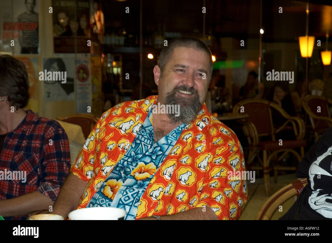 Alan wearing 2 shirts being twice as loud Bundy Bundaberg rum and Hawaiian Stock Photo