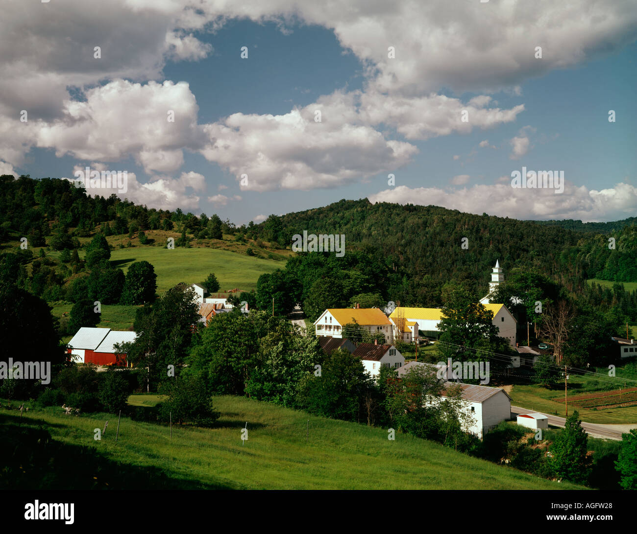 East Topsham nestled in the hillsides of rural Orange County in Vermont Stock Photo
