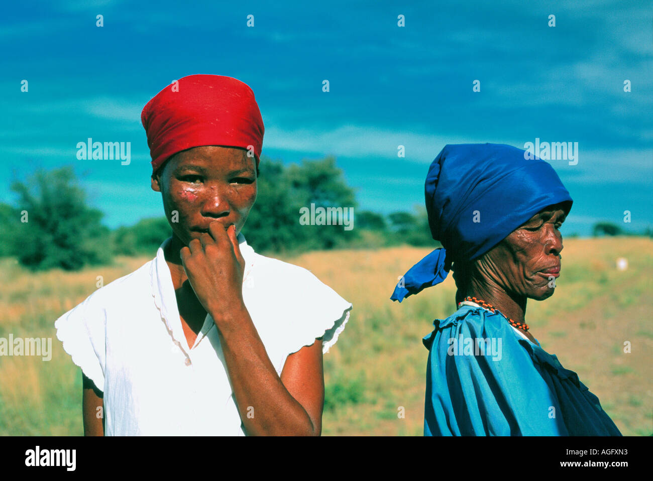 african female farmers undergoing humiliating treatment for unfaithfulness, rejected by society, Botswana Stock Photo