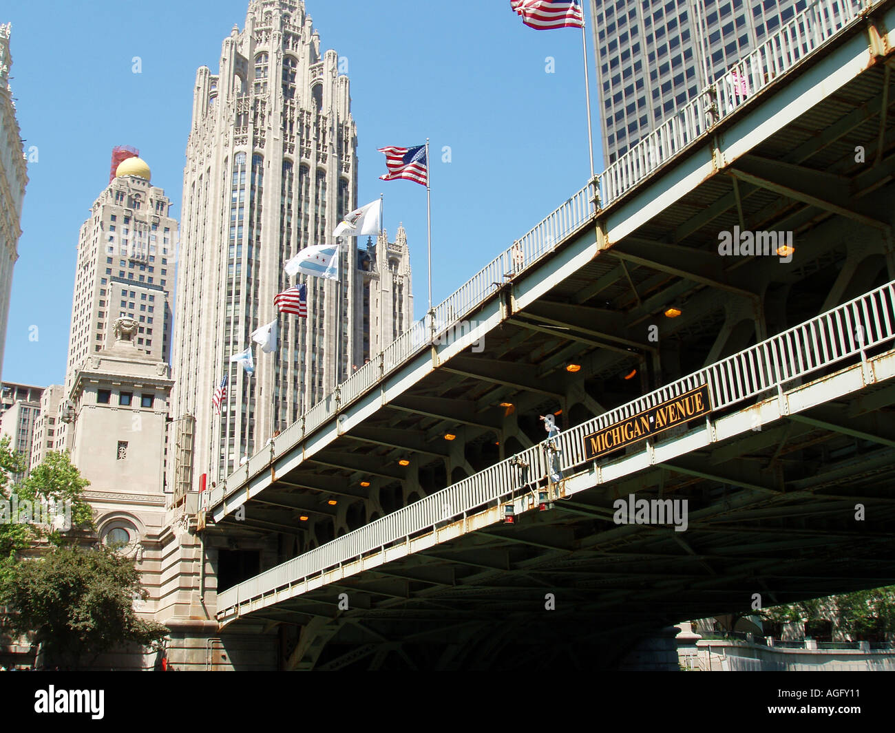 Chicago River Michigan Ave Bridge Stock Photo