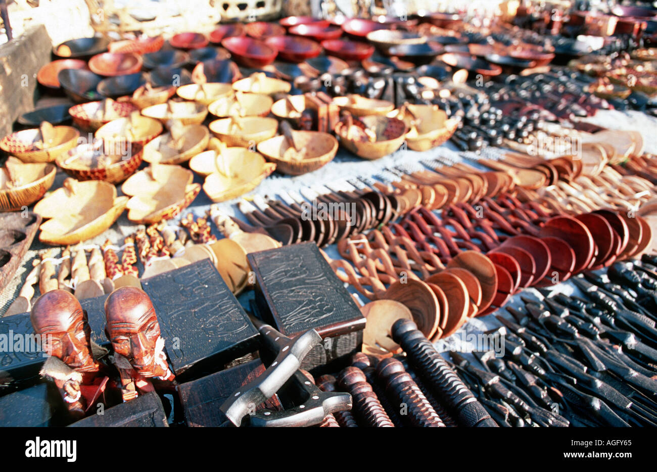 Selection of crafts and hand made souvenirs for sale on a market stall