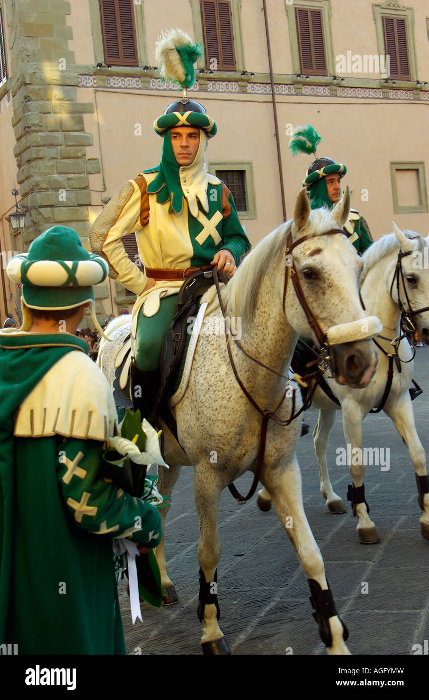Arezzo Giostra del Saracino: riders of the winning team Porta Crucifera Stock Photo