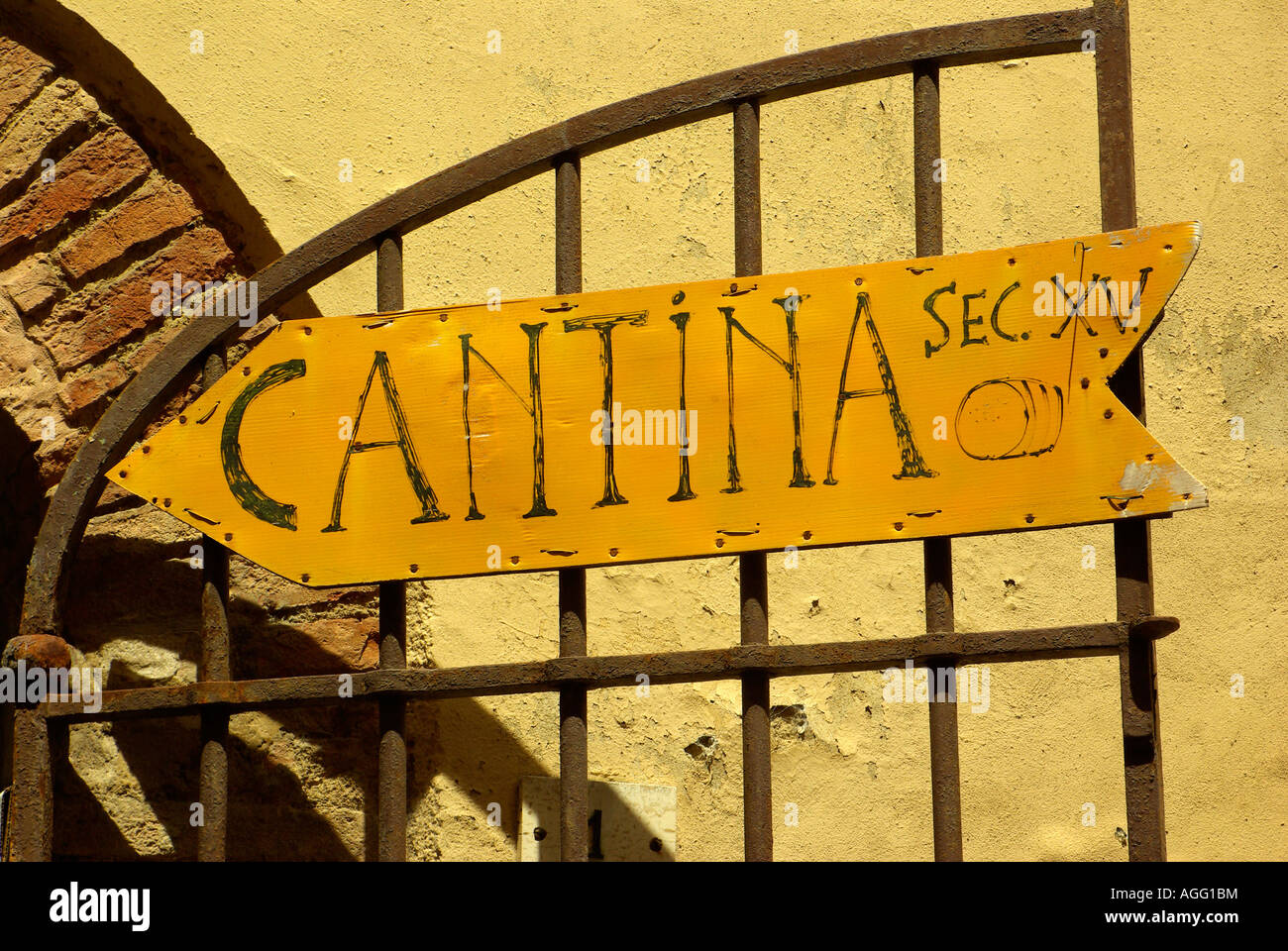 Montepulciano Hand written Cantina sign in doorway of winetasting rooms Stock Photo