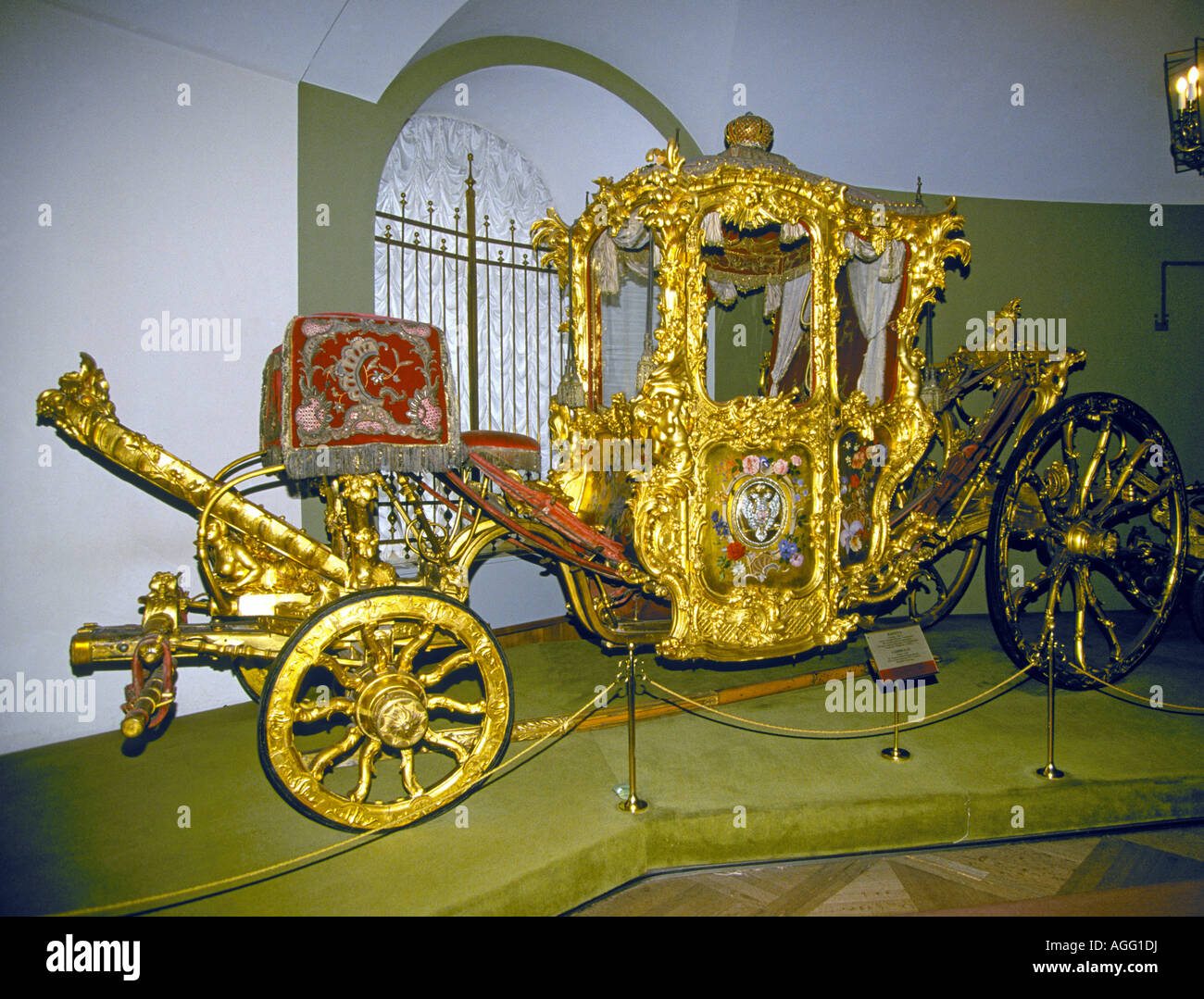 A golden carriage from the time of the Czars in the Armory Museum in Moscow Stock Photo
