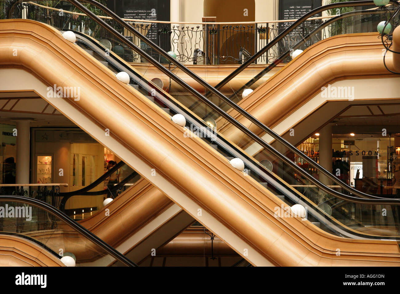 Escalators Princes Square, shopping mall, Glasgow, Scotland Stock Photo