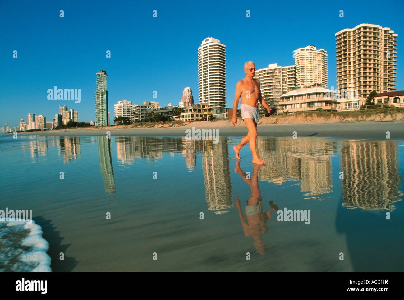 beach and skyscrapers, Surfers Paradise, Queensland Gold Coast, Australia Stock Photo