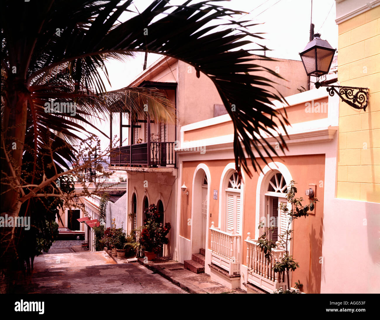 In Old San Juan in Puerto Rico you will find El Callejon Del Hospital one of the few streets with built in steps Stock Photo