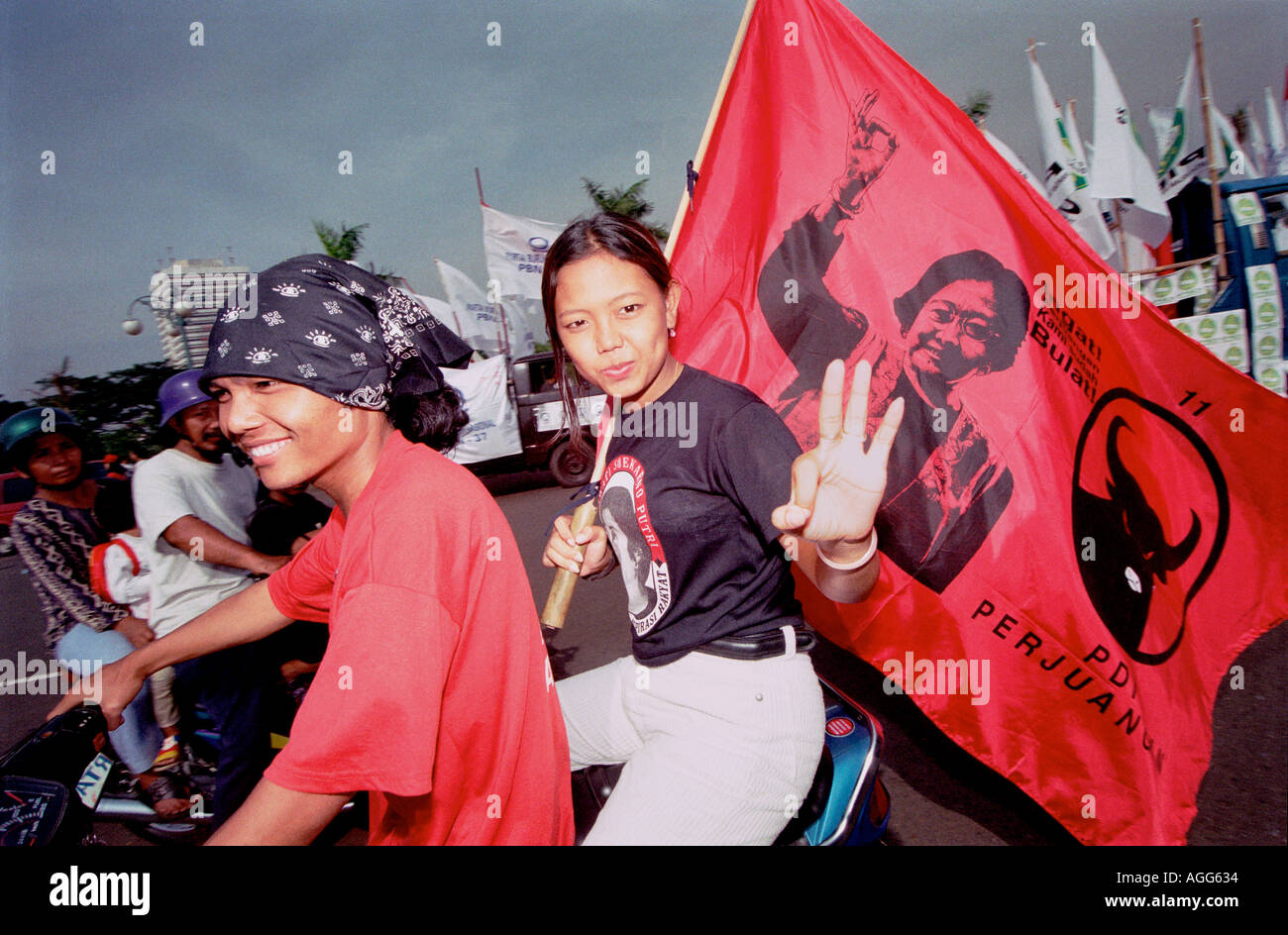 Megawati Sukarnoputri supporters Indonesian elections campaign in the first elections in many years. Stock Photo