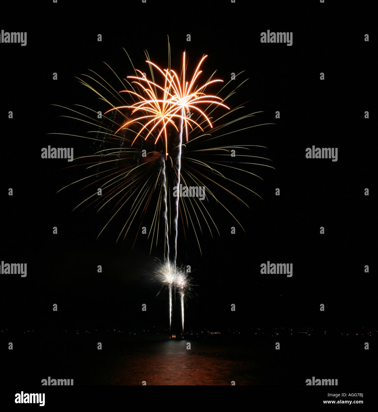 Fireworks light up the night sky at Lake Oroville in northern California during the 2006 4th of July celebration Stock Photo