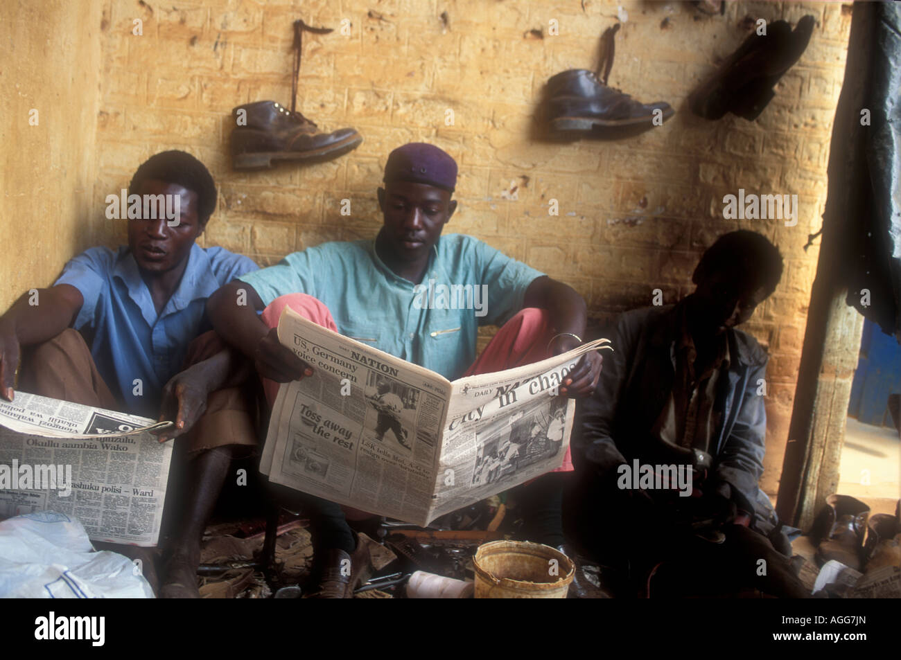 Shoemakers in Kitale, Kenya. Stock Photo