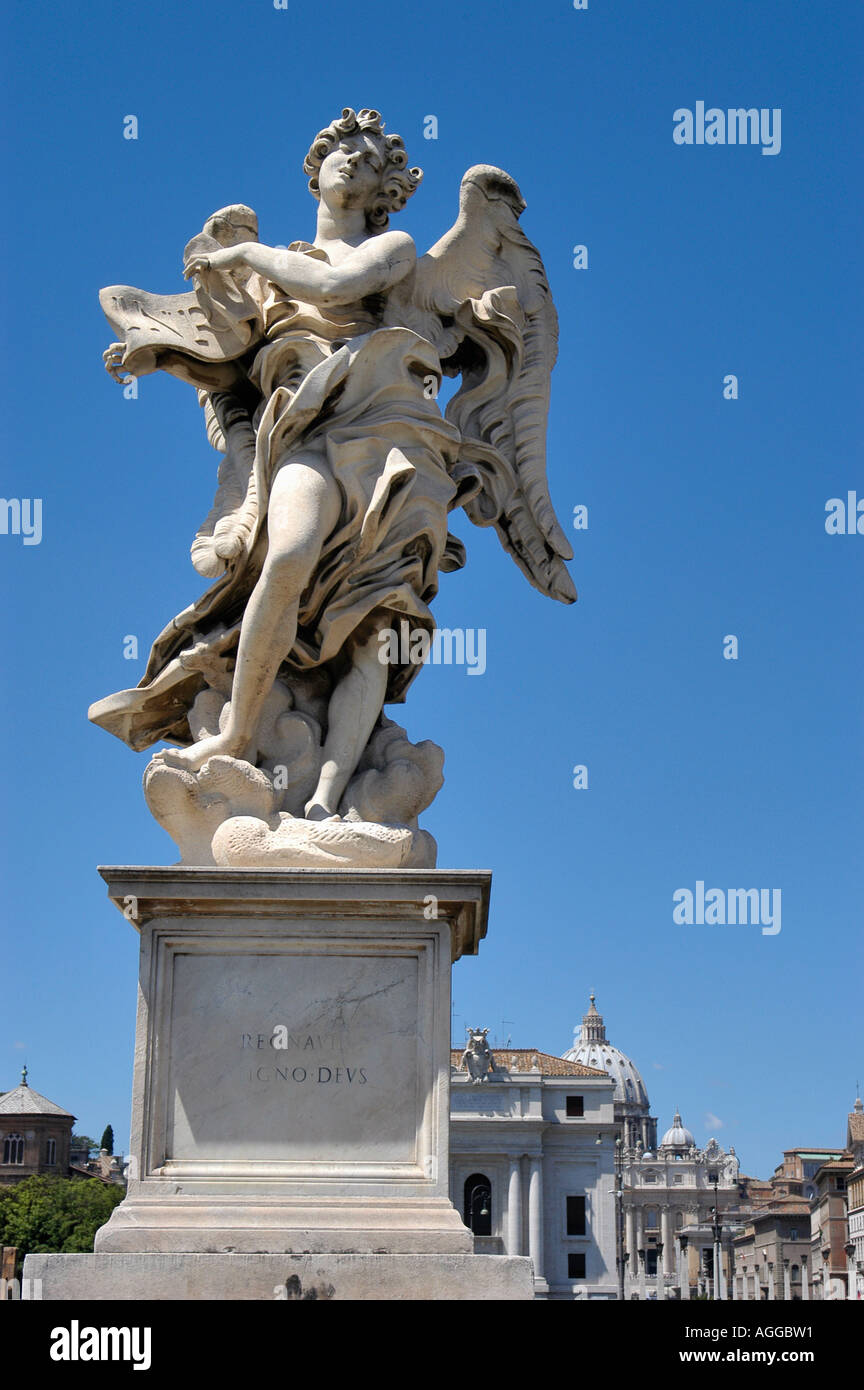 statue of arch angel on the famous bridge of Ponte St. Angelo, Rome, Italy Stock Photo