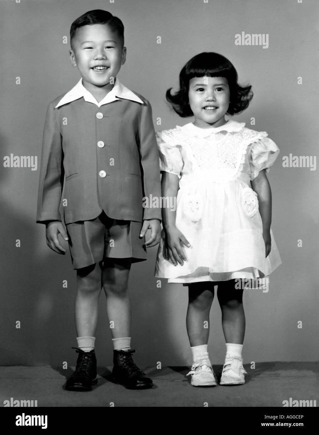 Japanese Brother and Sister, Vintage Photo Stock Photo