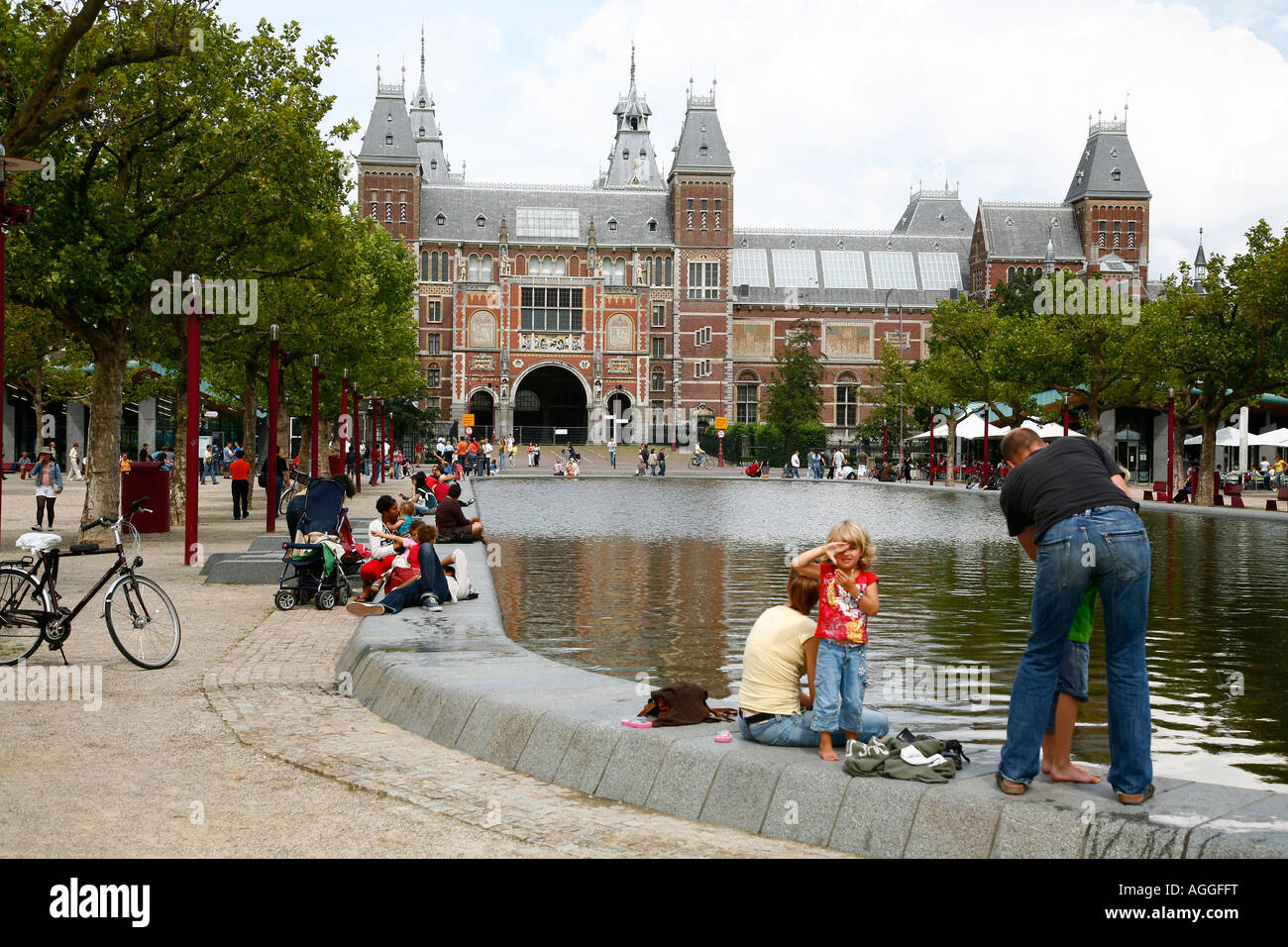 Museumplein with the Rijksmuseum in the back Amsterdam Holland Stock Photo