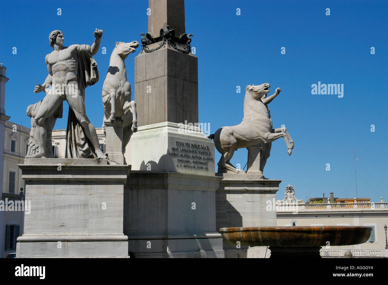 Quirinal fountain and obelisk, Piazza del Quirinale, Rome, Italy Stock Photo