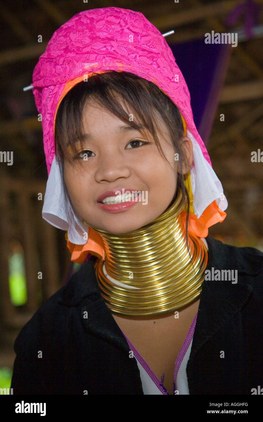Lahu people Shi Balah Hill Tribe Thailand, Thai hilltribe Karen long necks villagers wearing brass rings,Thaton, Ecotourisim Village Chiang Mai, Asia Stock Photo