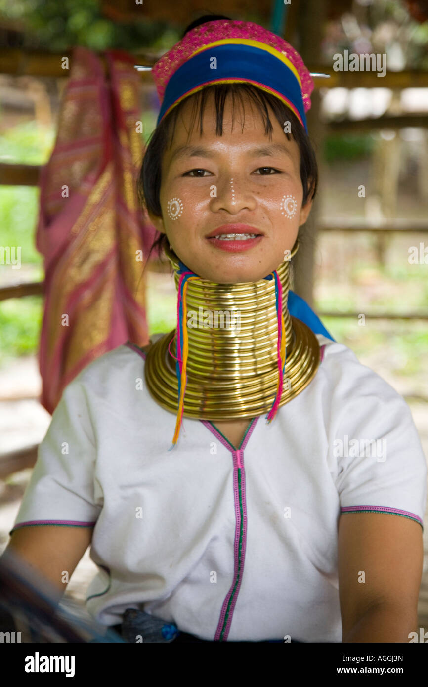 Lahu people Shi Balah Hill Tribe Thailand, Thai hilltribe Karen long necks villagers wearing brass rings,Thaton, Ecotourisim Village Chiang Mai, Asia Stock Photo