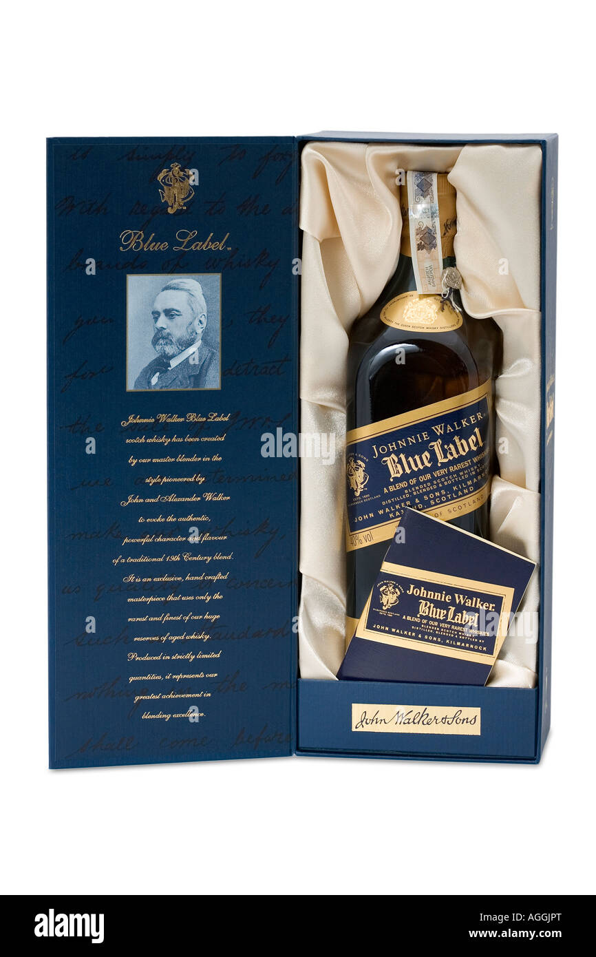 Blue Label whisky whiskey bottle alcohol Stock Photo